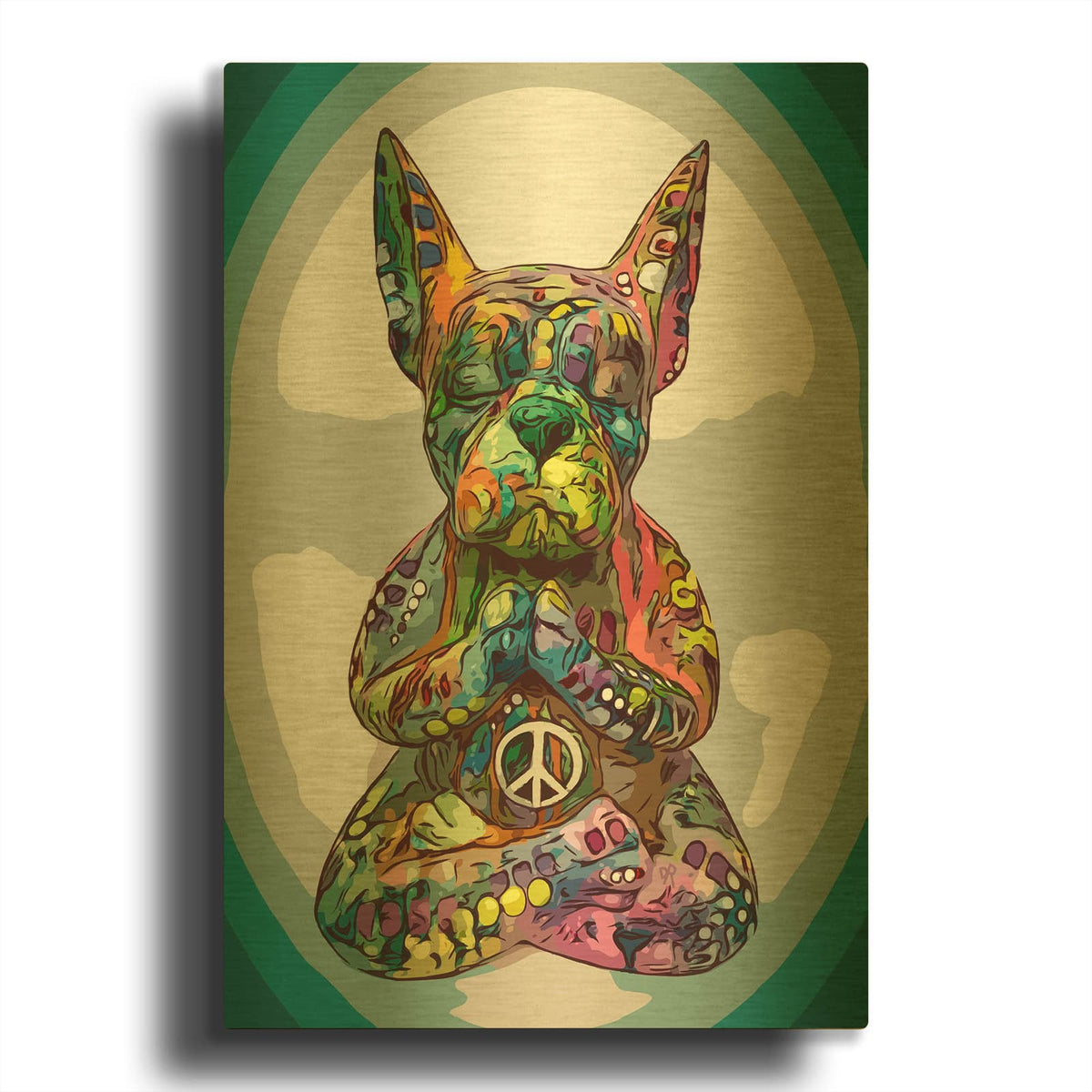 'French Buddha Bulldog' By Dean Russo Gold Metal Wall Art