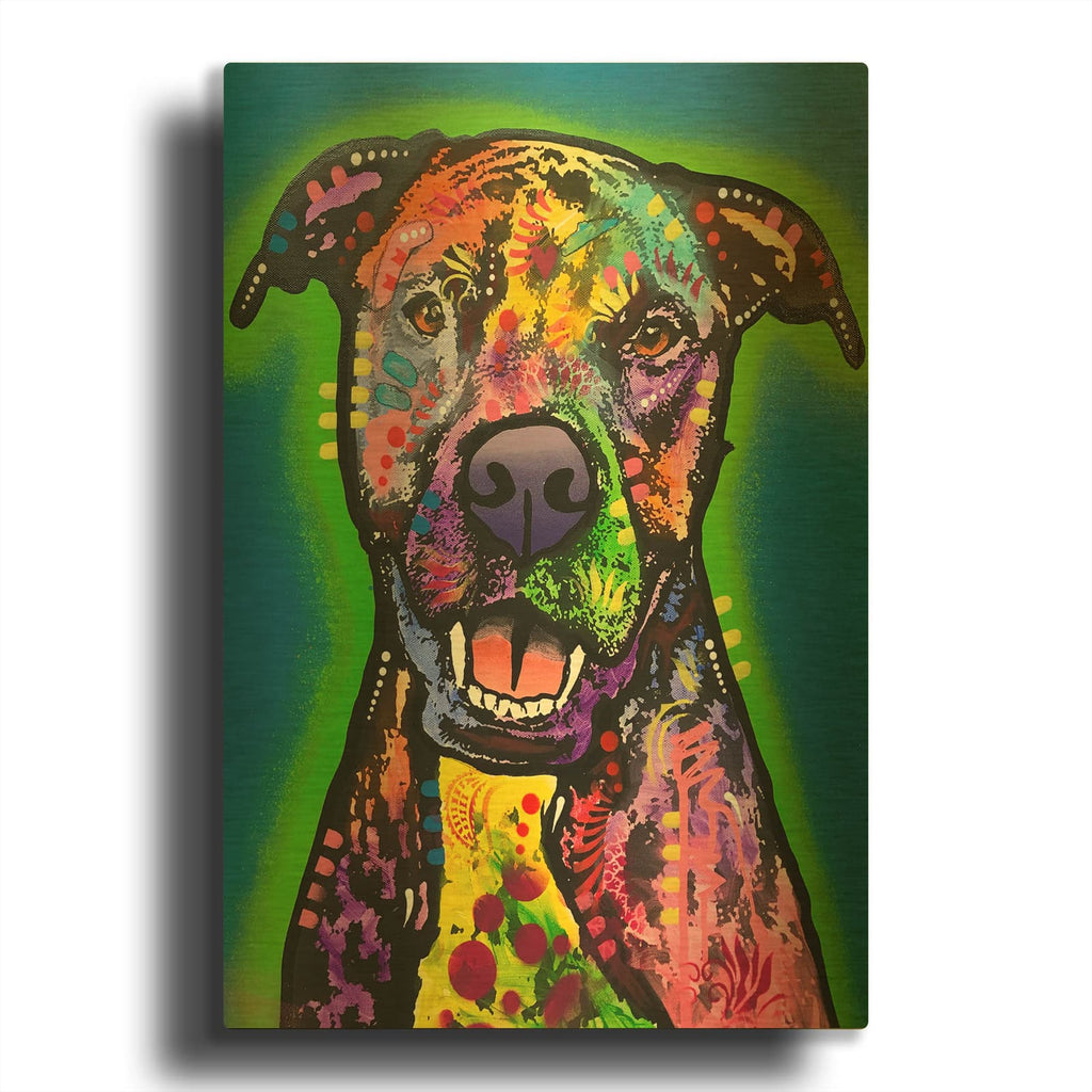 'Pitbull Green Glow' By Dean Russo Gold Metal Wall Art