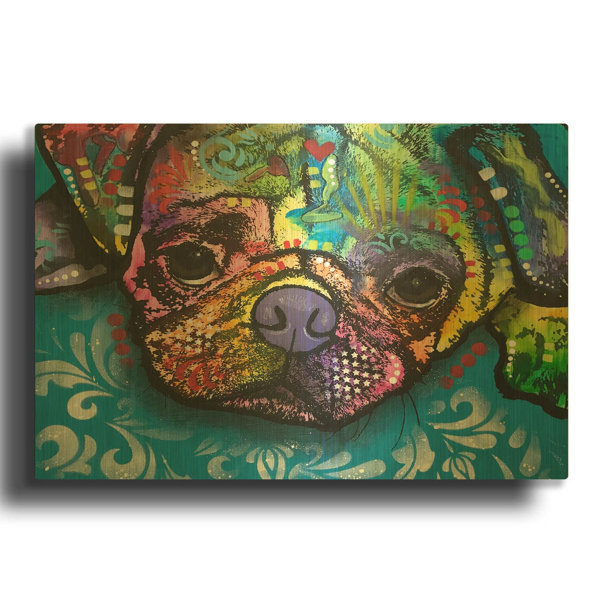 'Good Boy Pug' By Dean Russo Gold Metal Wall Art