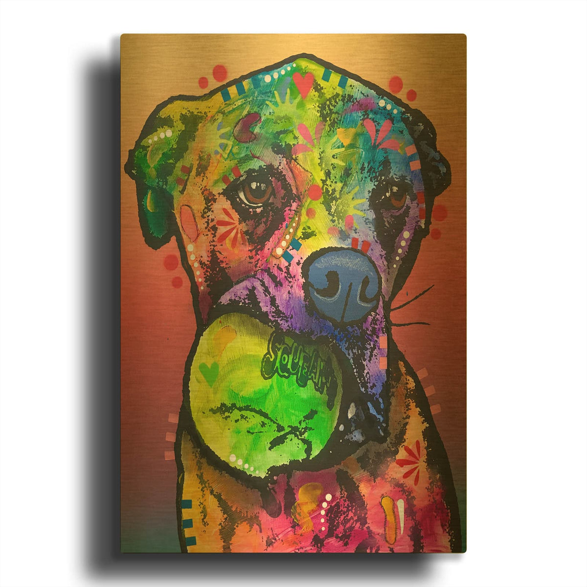 'Dog Ball Love' By Dean Russo Gold Metal Wall Art