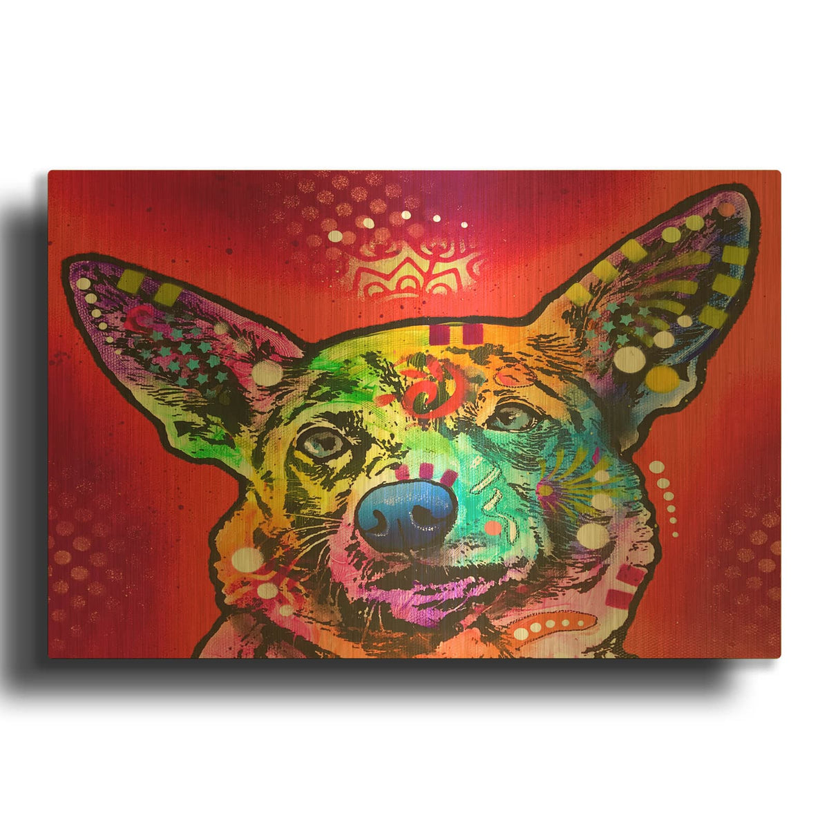 'Doggo Ears Red' By Dean Russo Gold Metal Wall Art