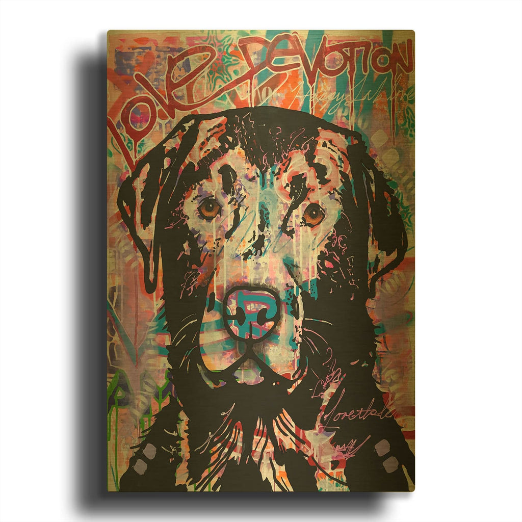 'Love Devotion Lab' By Dean Russo Gold Metal Wall Art