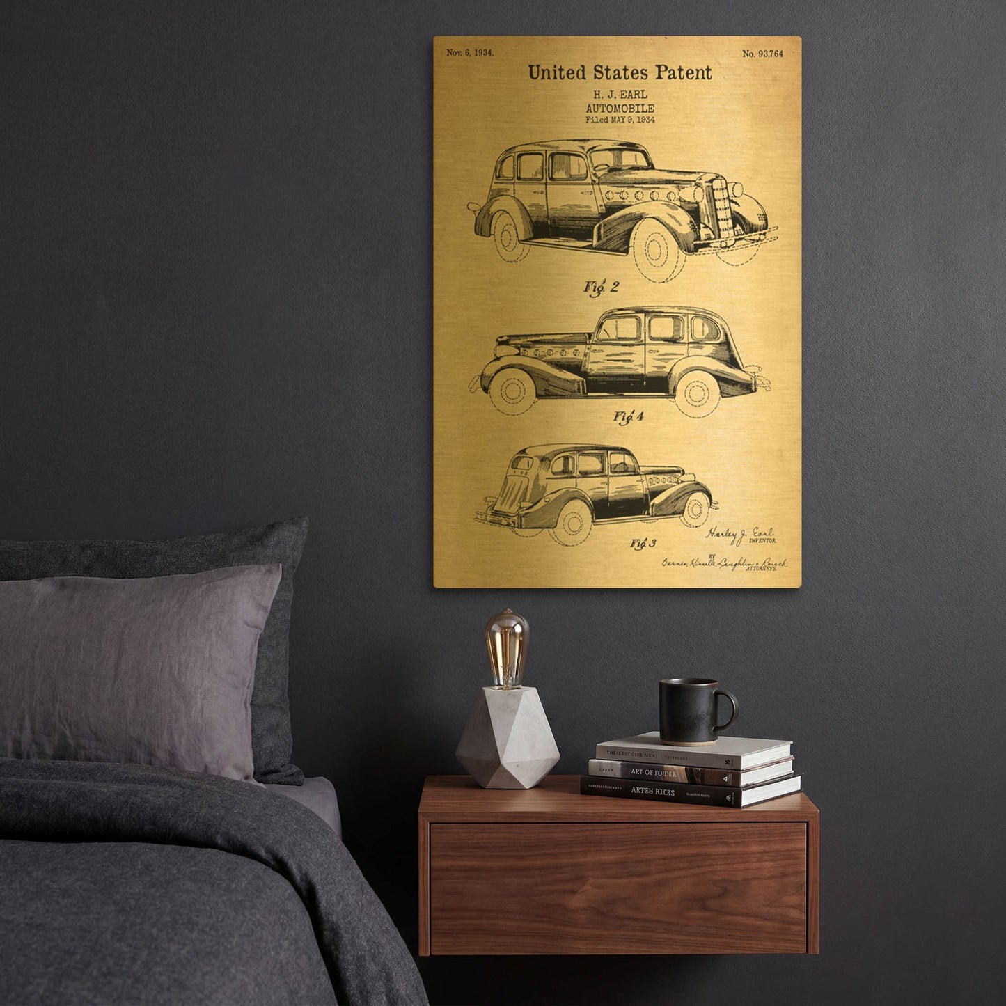 'Luxury Automobile Blueprint Patent Parchment' By LUXE Gold Metal Wall Art
