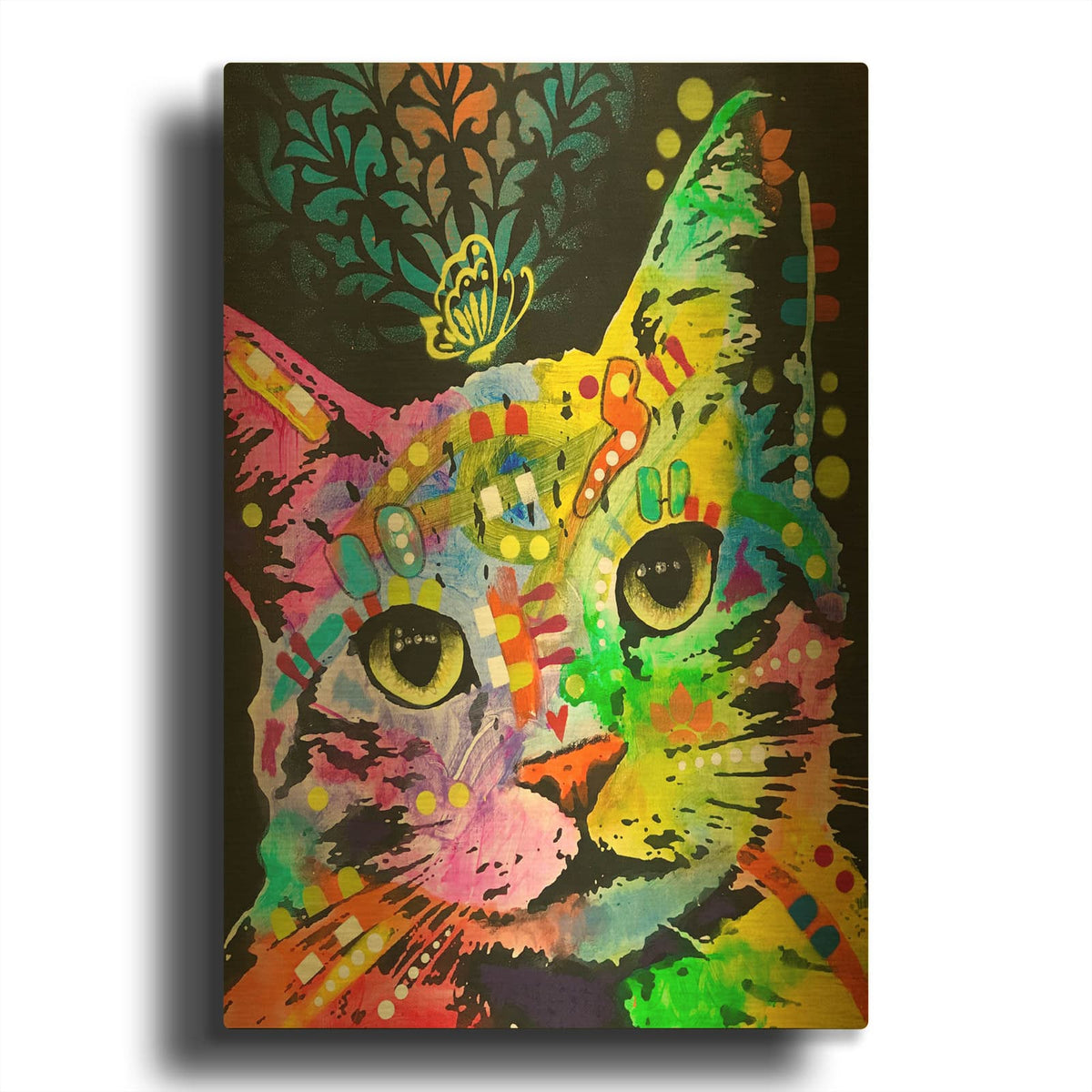 'Tilt Cat Butterfly' By Dean Russo Gold Metal Wall Art