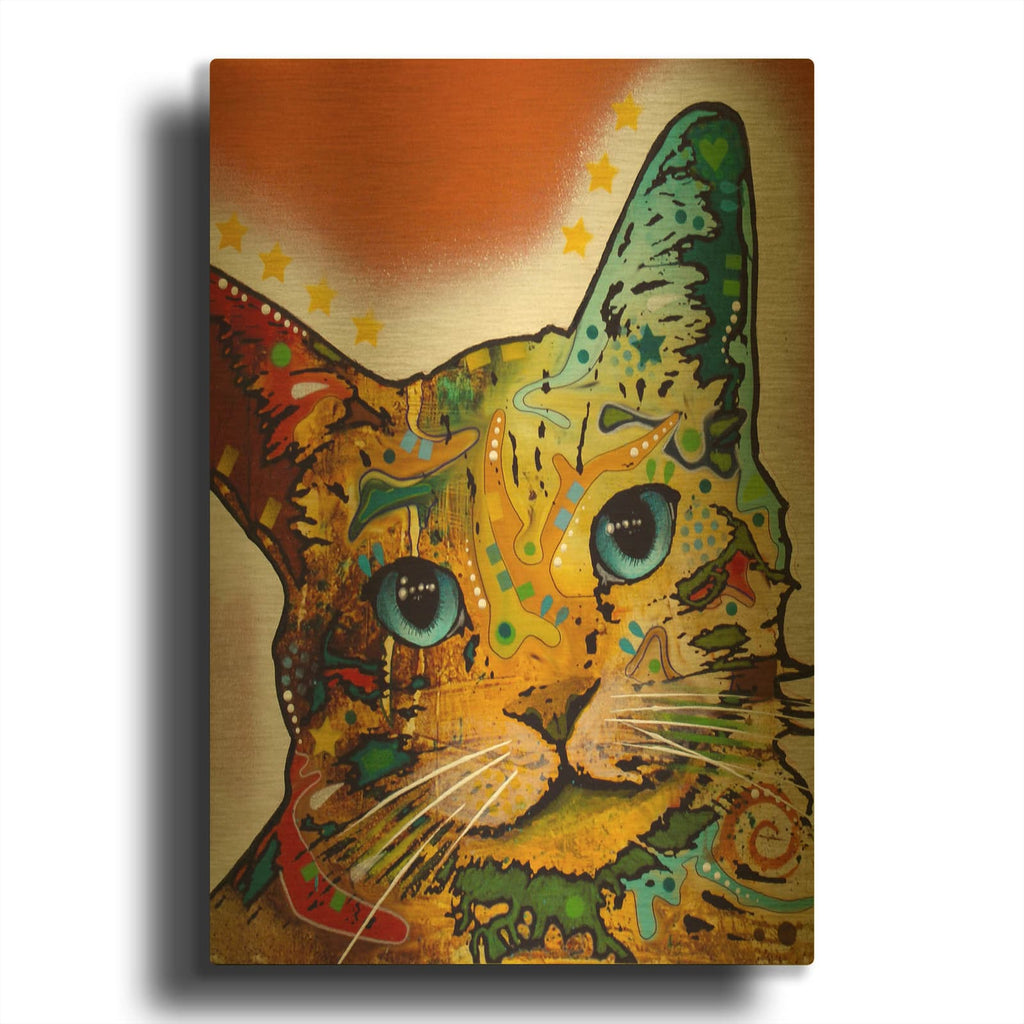 'Tilt Cat Earth Tone' By Dean Russo Gold Metal Wall Art