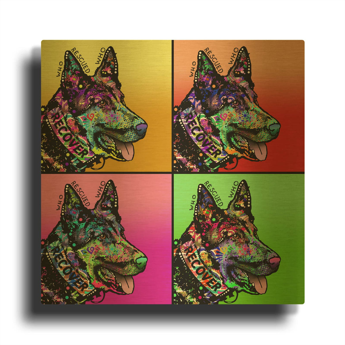 'Who Rescued Who 4X' By Dean Russo Gold Metal Wall Art