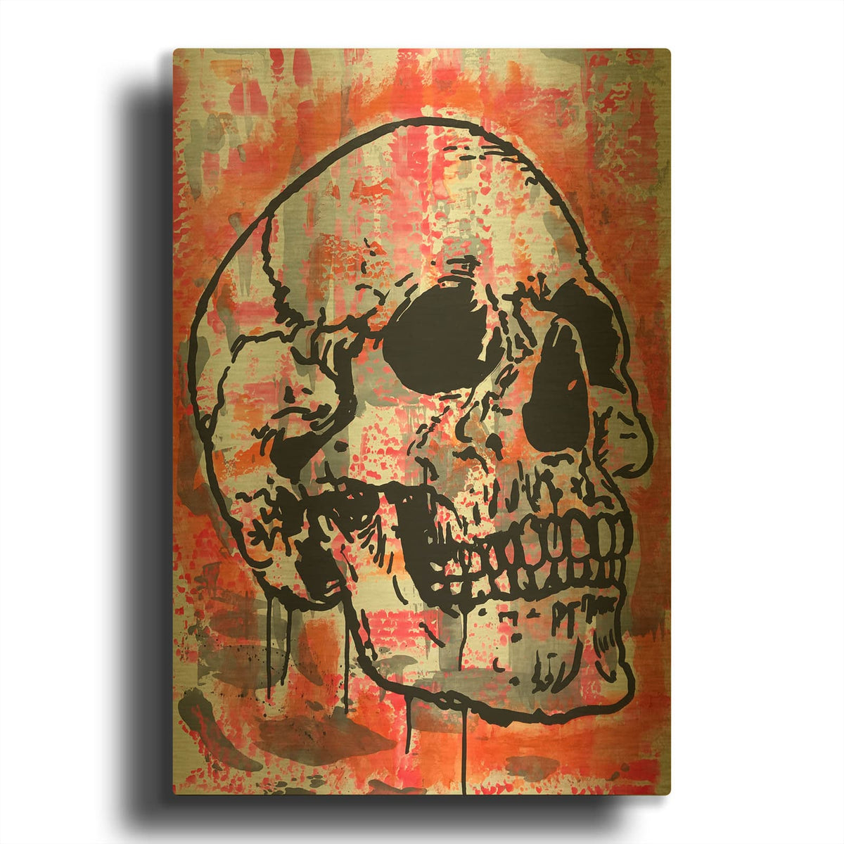 'Orange Skull' By Dean Russo Gold Metal Wall Art
