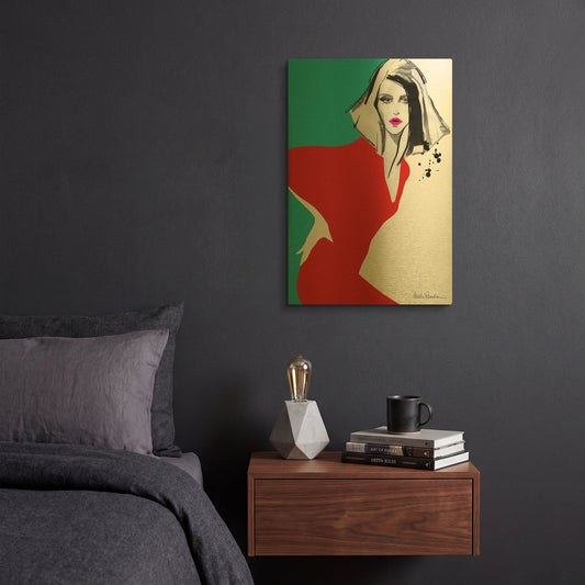 'Red Dress' By Aasha Ramdeen Gold Metal Wall Art