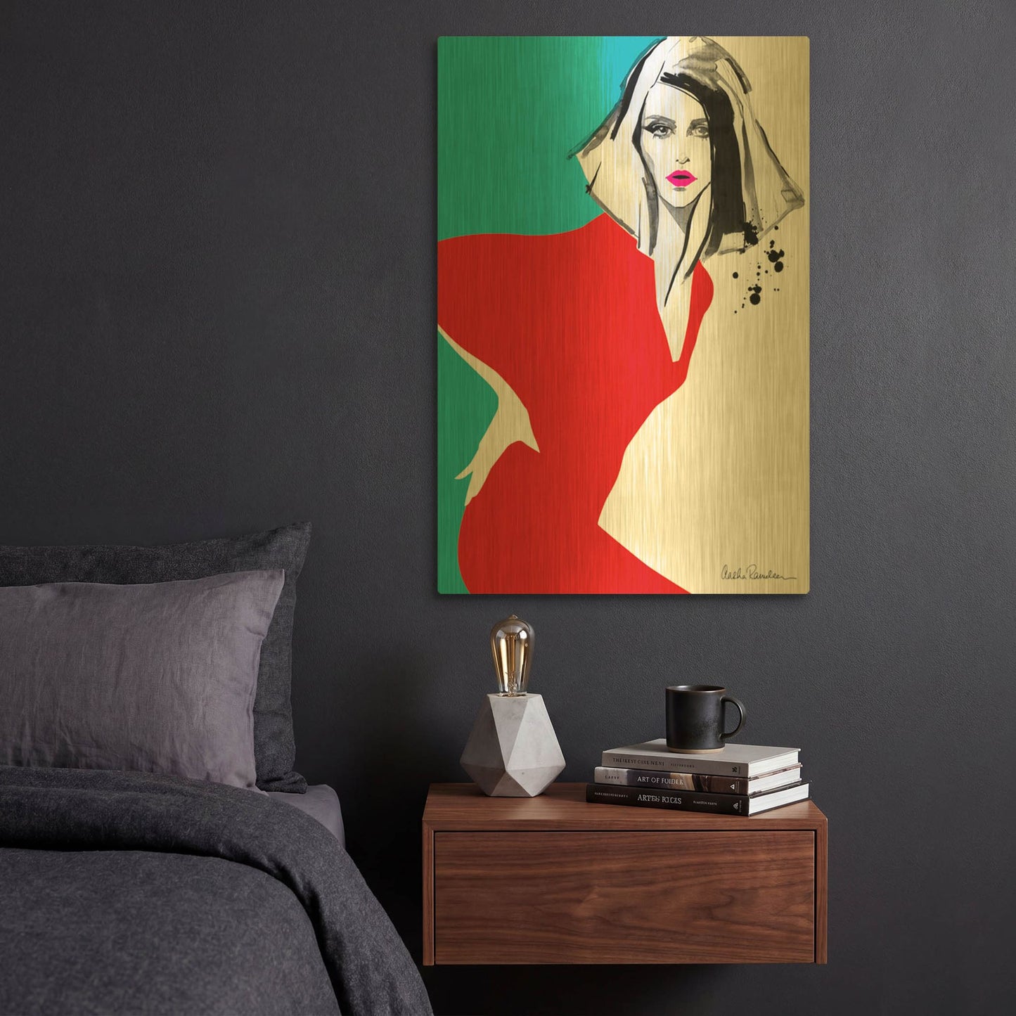'Red Dress' By Aasha Ramdeen Gold Metal Wall Art