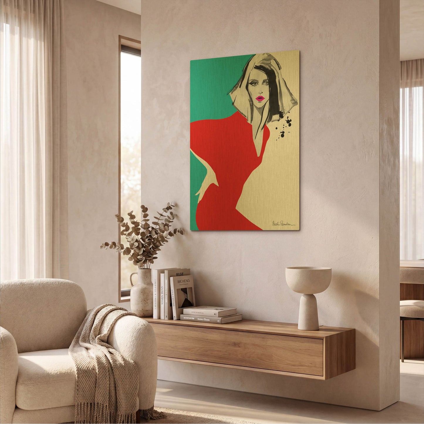 'Red Dress' By Aasha Ramdeen Gold Metal Wall Art
