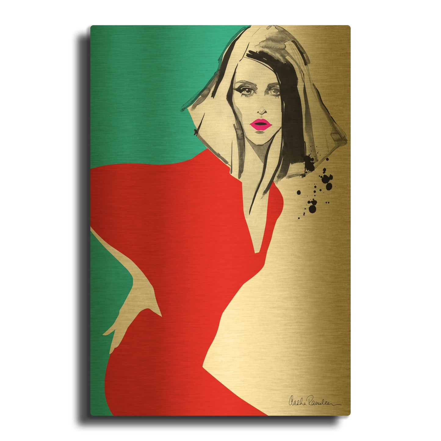 'Red Dress' By Aasha Ramdeen Gold Metal Wall Art
