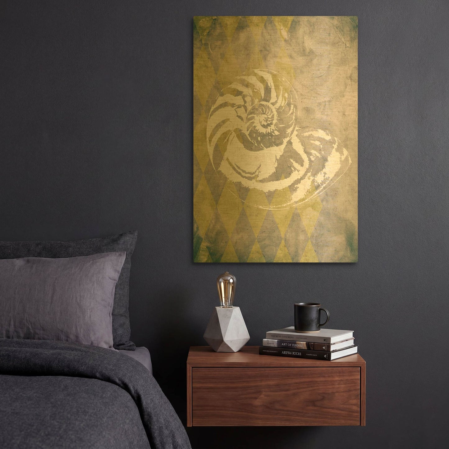 'Vintage Harlequin Shell 1' By Alicia Soave Gold Metal Wall Art