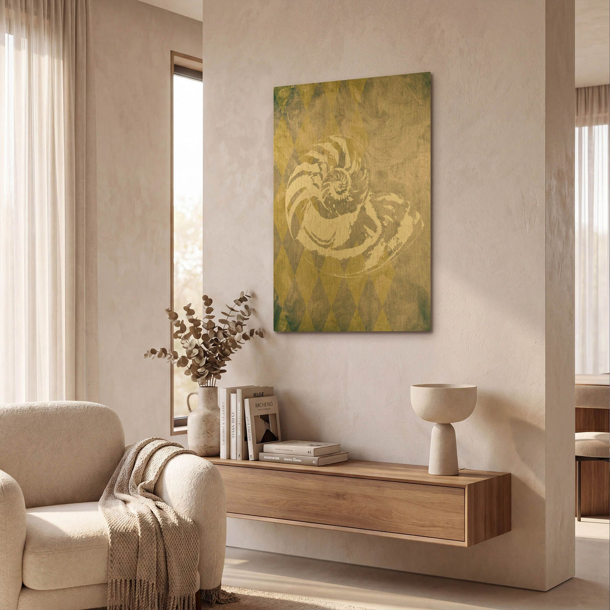 'Vintage Harlequin Shell 1' By Alicia Soave Gold Metal Wall Art