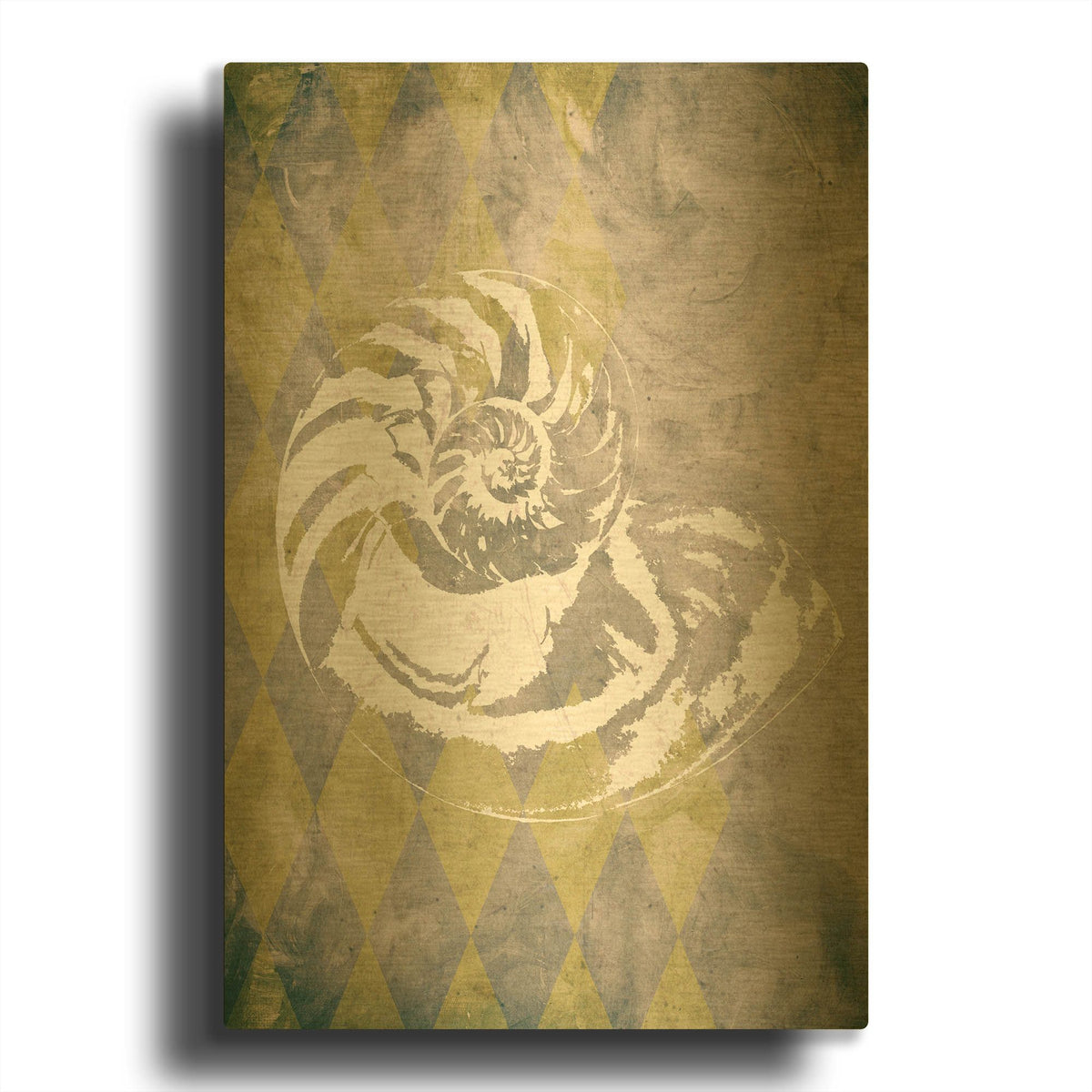 'Vintage Harlequin Shell 1' By Alicia Soave Gold Metal Wall Art