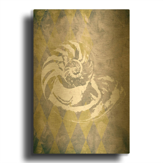 'Vintage Harlequin Shell 1' By Alicia Soave Gold Metal Wall Art