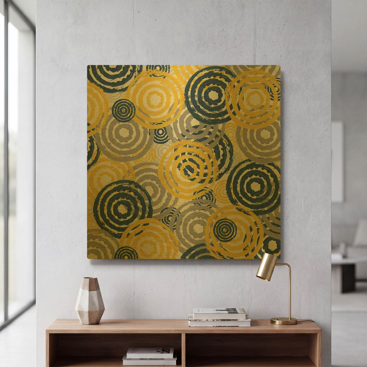 'New Circles 1' By Alicia Soave Gold Metal Wall Art