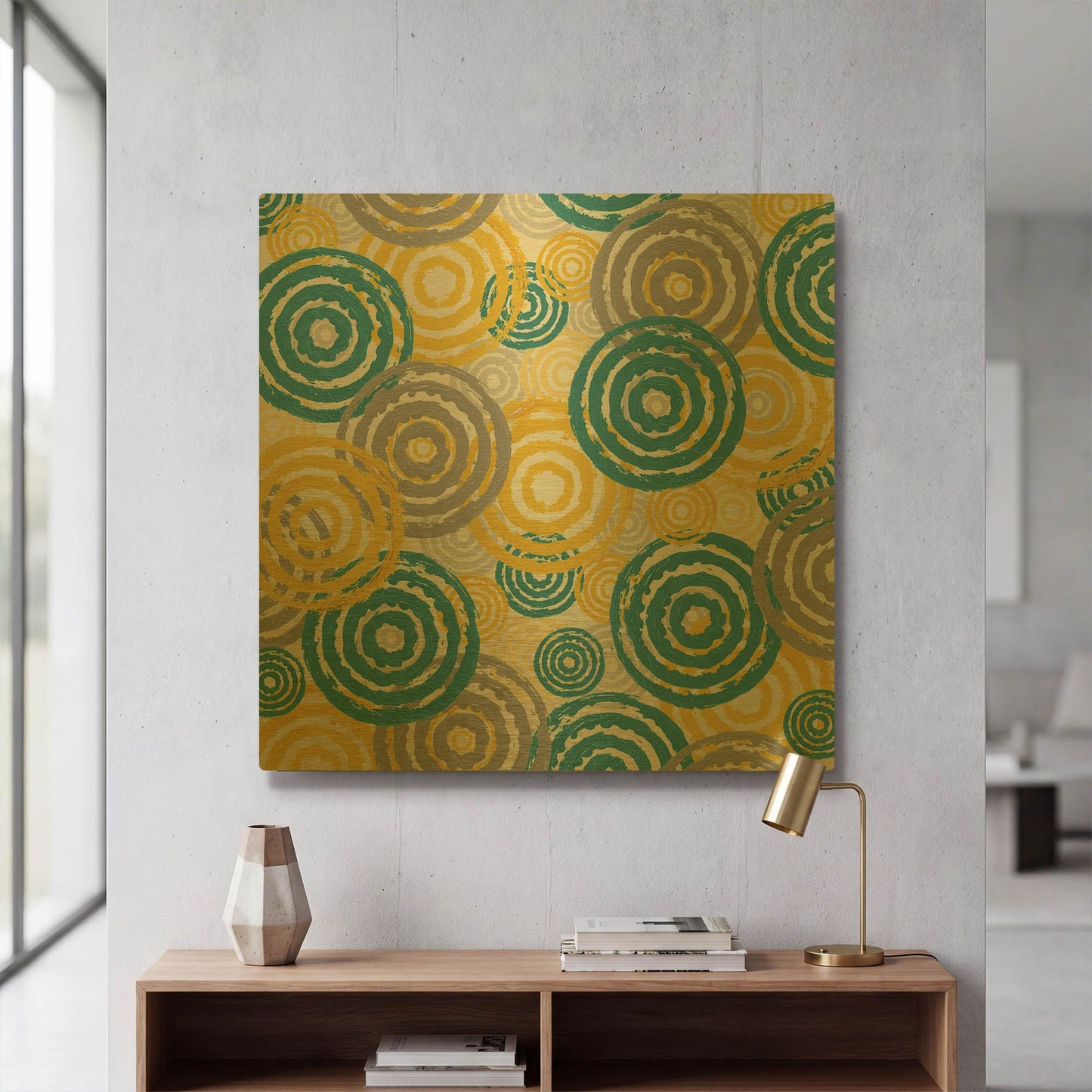 'New Circles 2' By Alicia Soave Gold Metal Wall Art