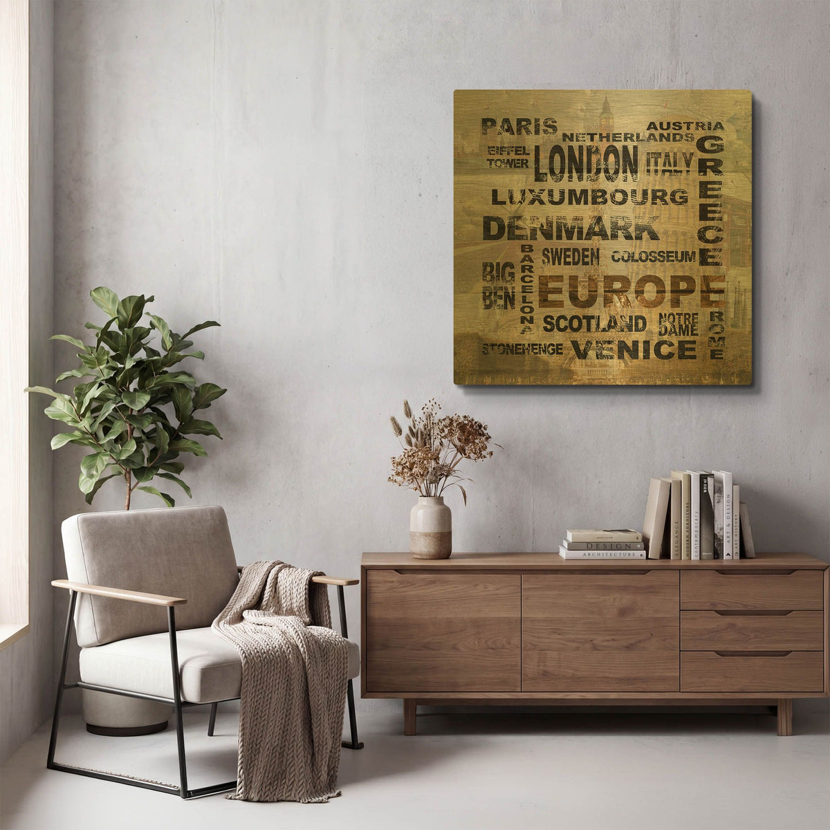 'Europe' By Alicia Soave Gold Metal Wall Art