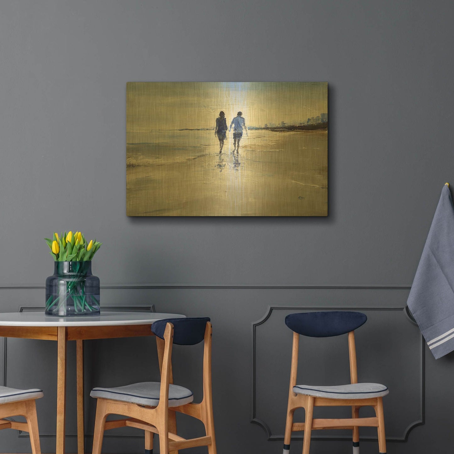 'Leisure' By Oscar Alvarez Pardo Gold Metal Wall Art