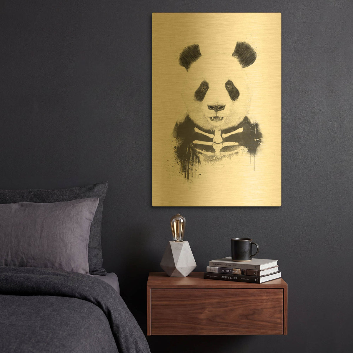 'Zombie Panda' By Balazs Solti Gold Metal Wall Art