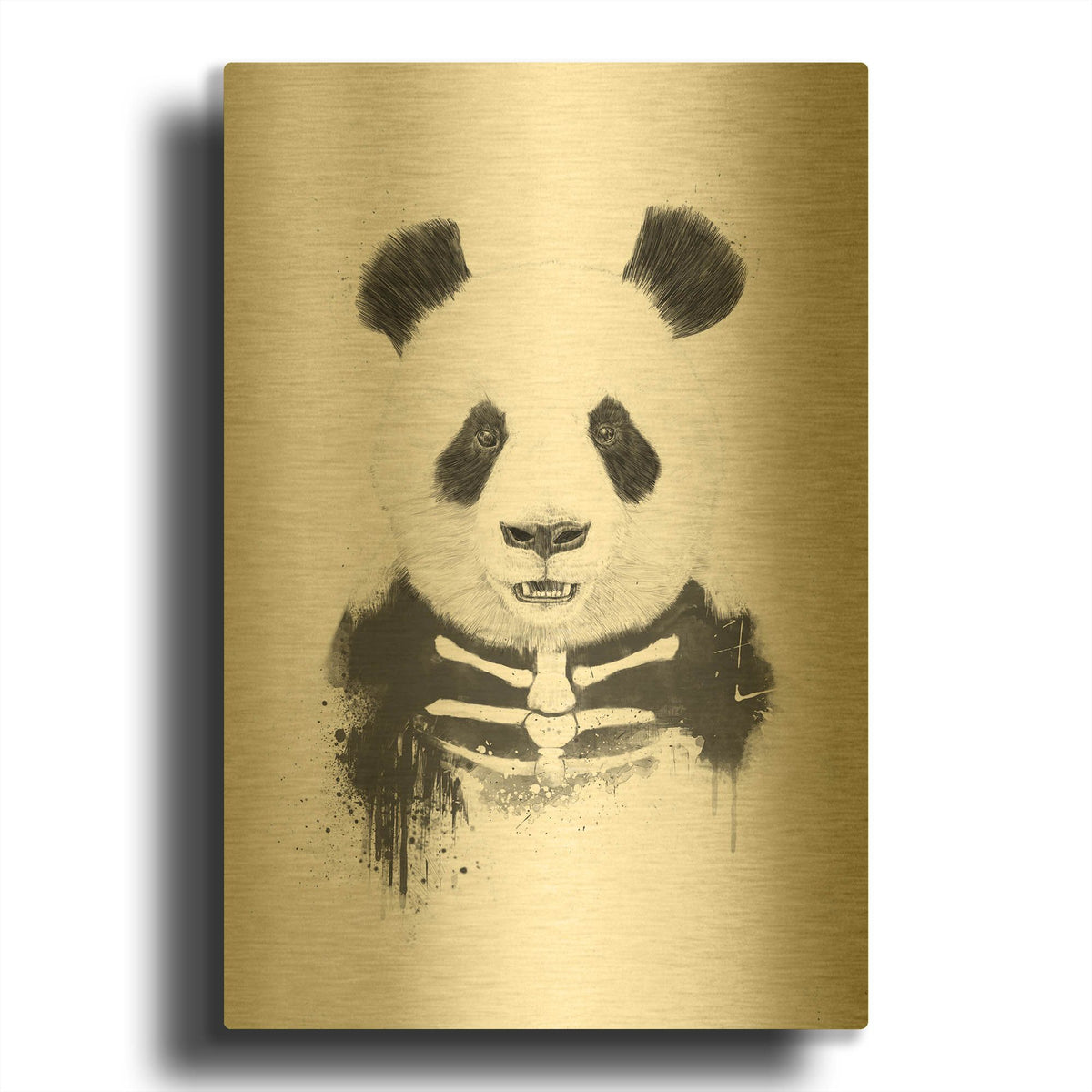 'Zombie Panda' By Balazs Solti Gold Metal Wall Art