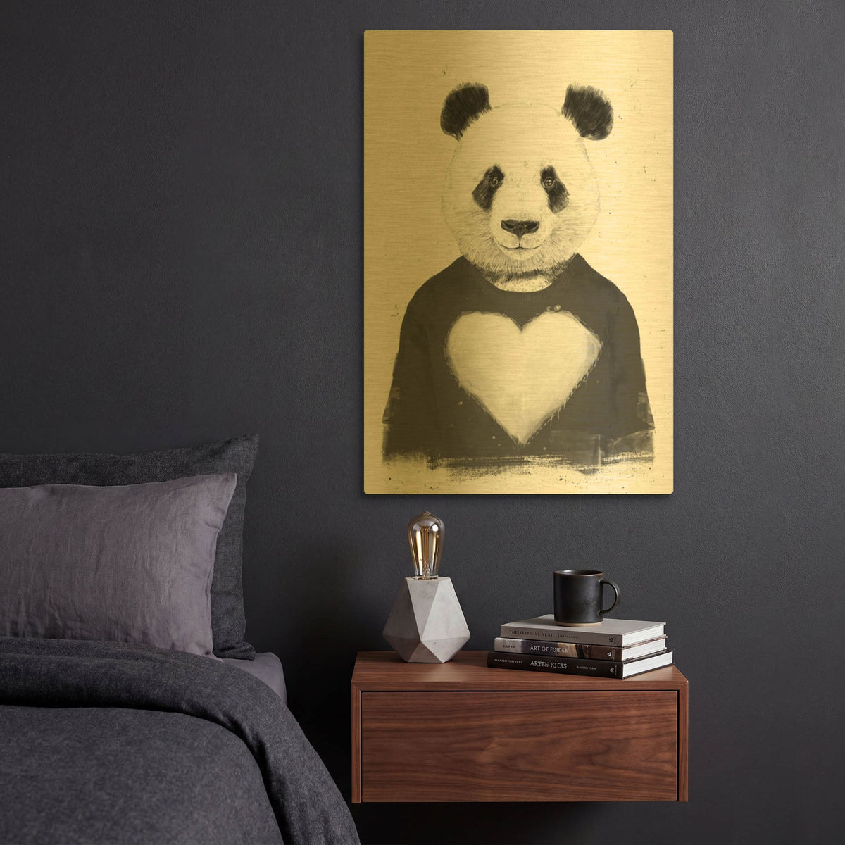 'Lovely Panda' By Balazs Solti Gold Metal Wall Art