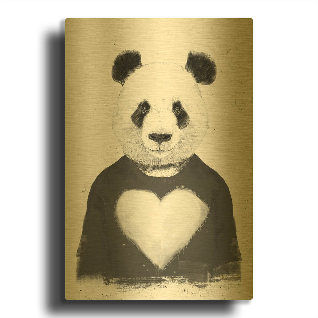 'Lovely Panda' By Balazs Solti Gold Metal Wall Art