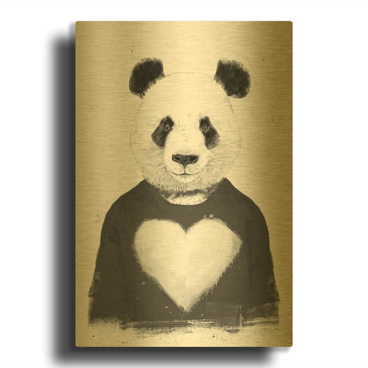'Lovely Panda' By Balazs Solti Gold Metal Wall Art