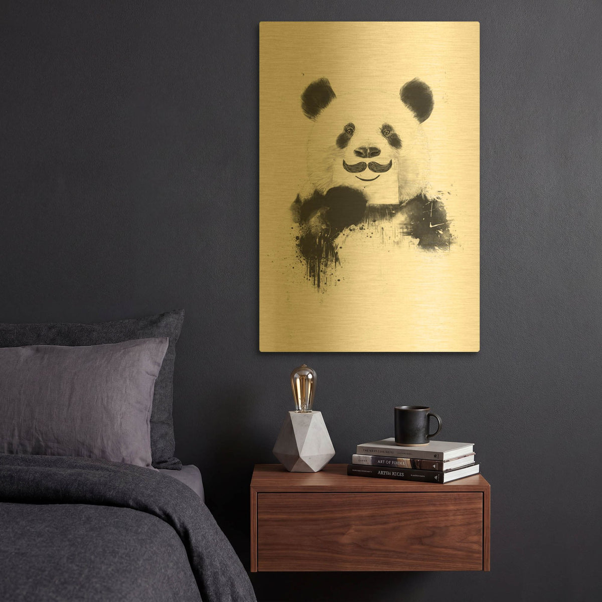 'Funny Panda' By Balazs Solti Gold Metal Wall Art