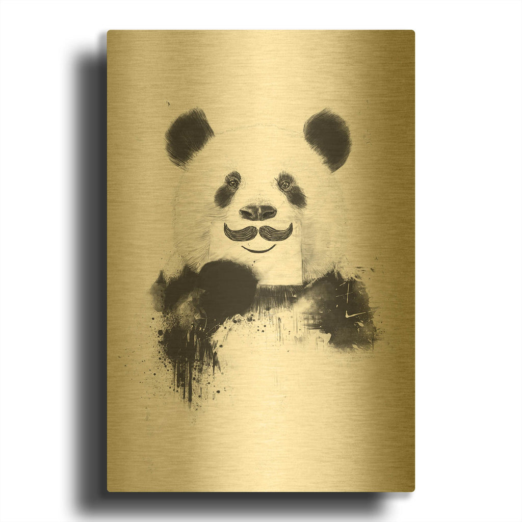 'Funny Panda' By Balazs Solti Gold Metal Wall Art