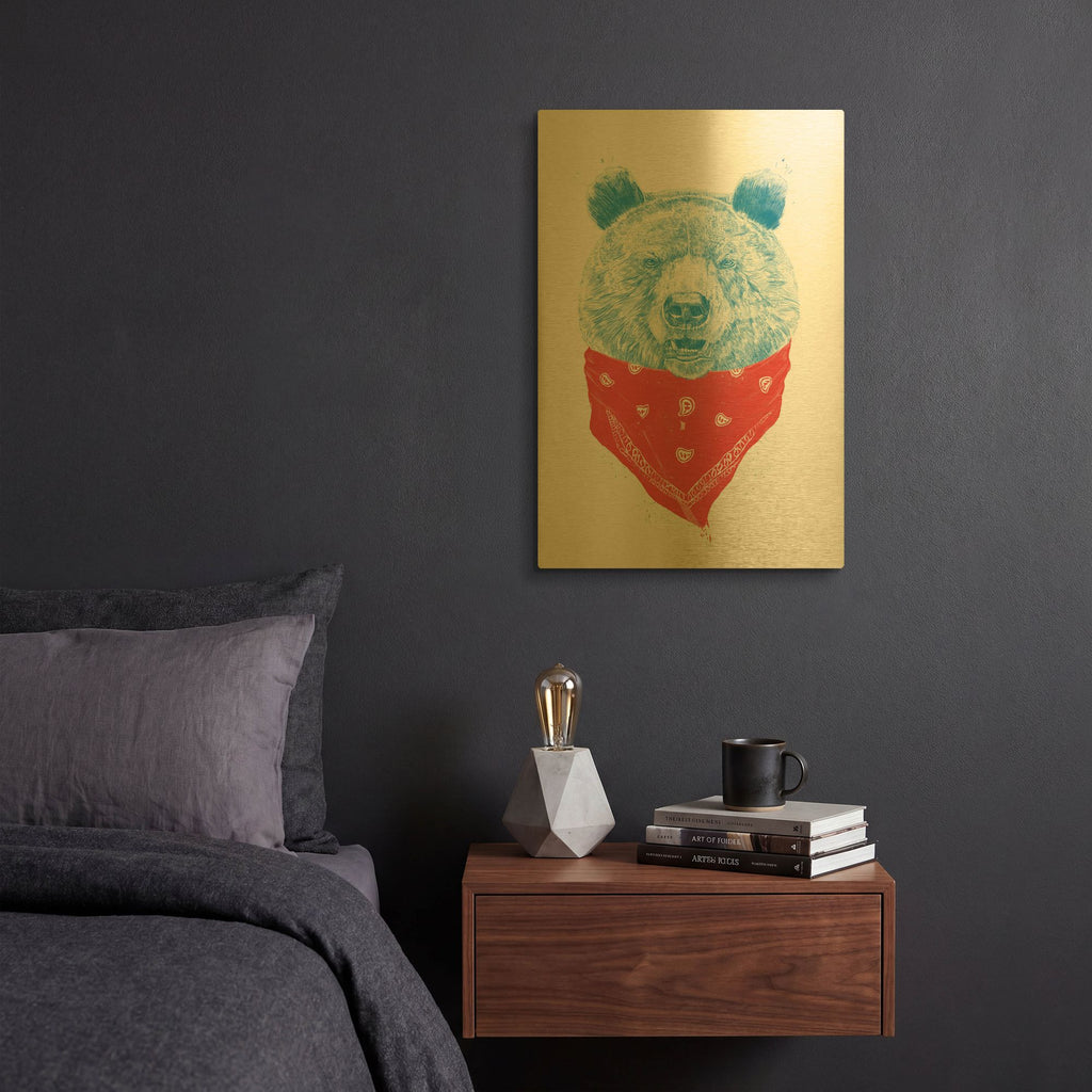 'Wild Bear' By Balazs Solti Gold Metal Wall Art