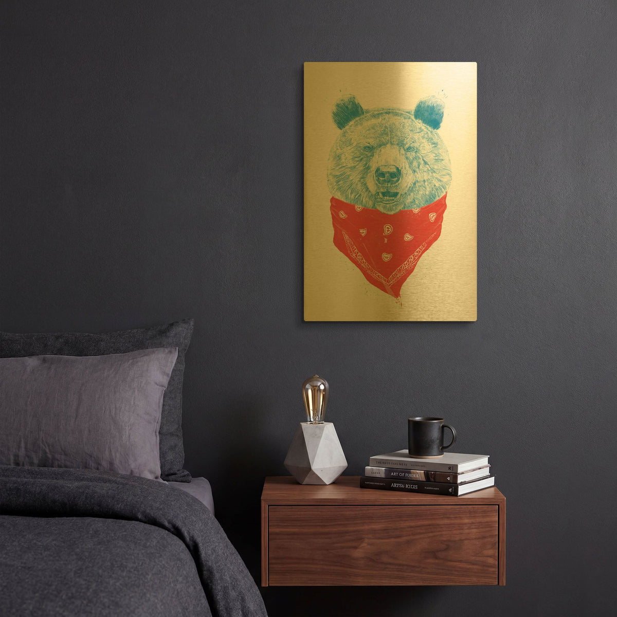 'Wild Bear' By Balazs Solti Gold Metal Wall Art