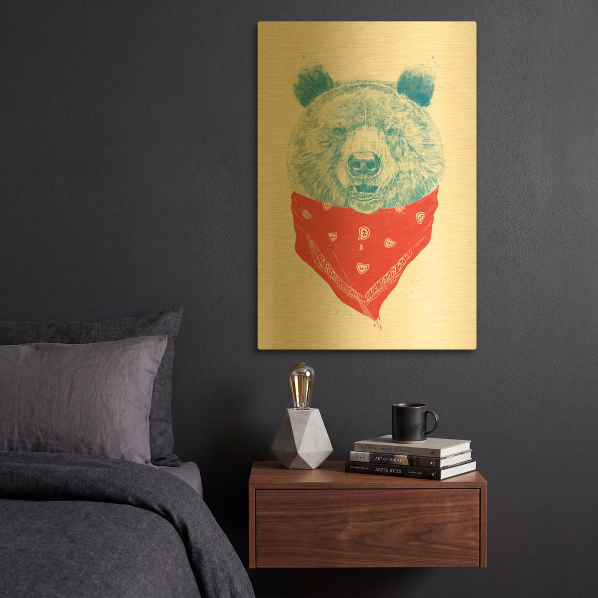 'Wild Bear' By Balazs Solti Gold Metal Wall Art