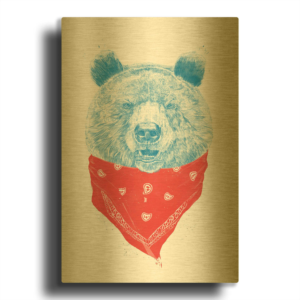 'Wild Bear' By Balazs Solti Gold Metal Wall Art