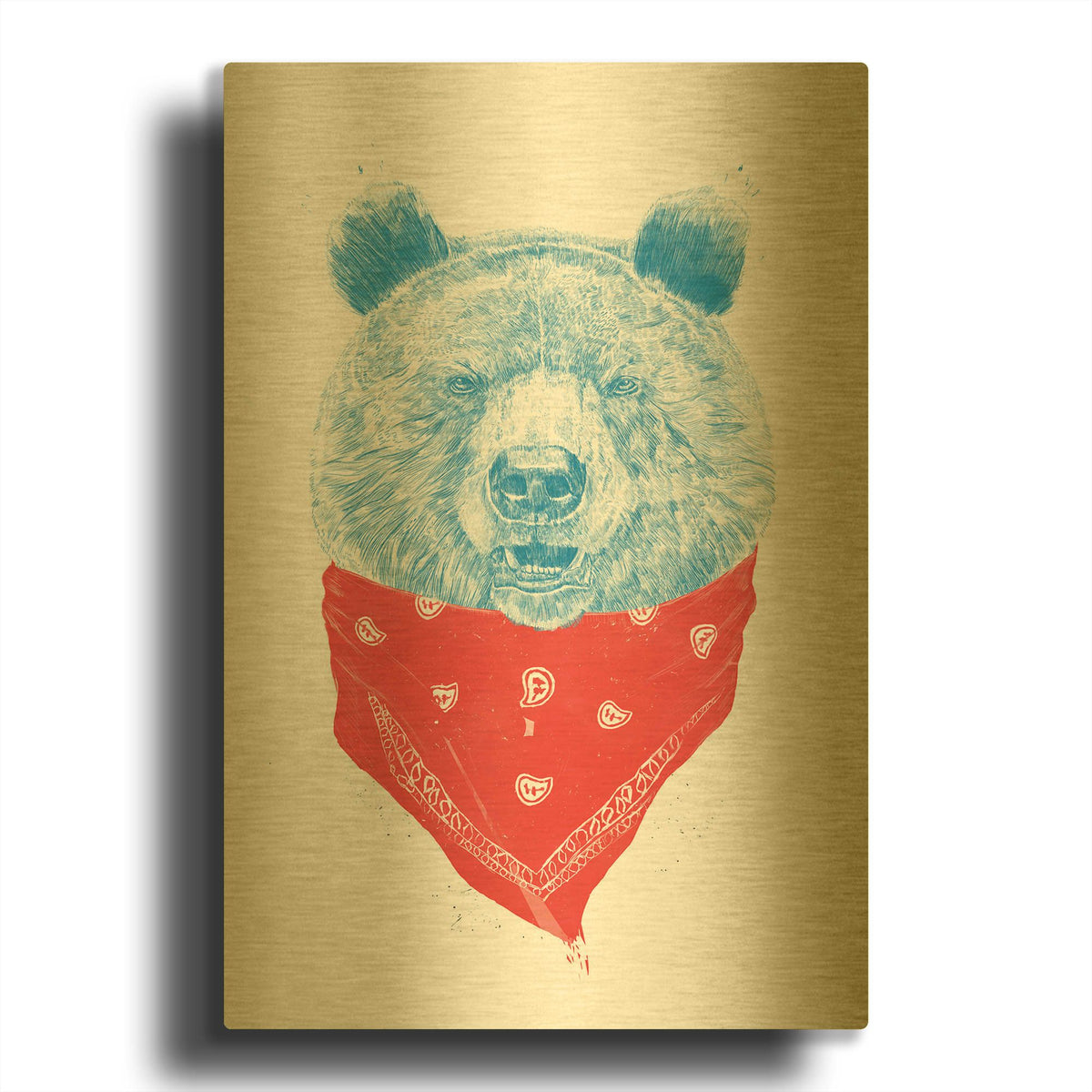'Wild Bear' By Balazs Solti Gold Metal Wall Art