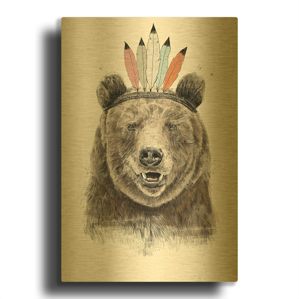 'Festival Bear' By Balazs Solti Gold Metal Wall Art