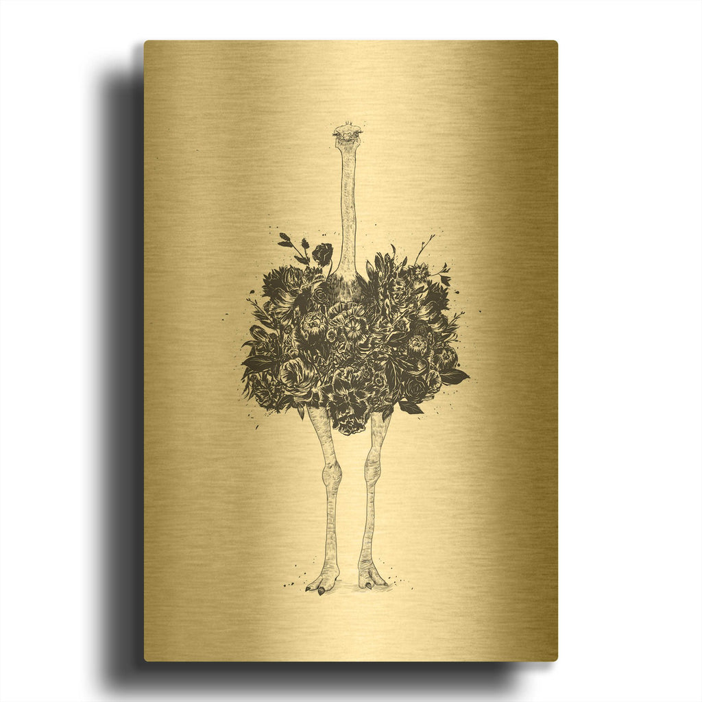 'Floral Ostrich' By Balazs Solti Gold Metal Wall Art