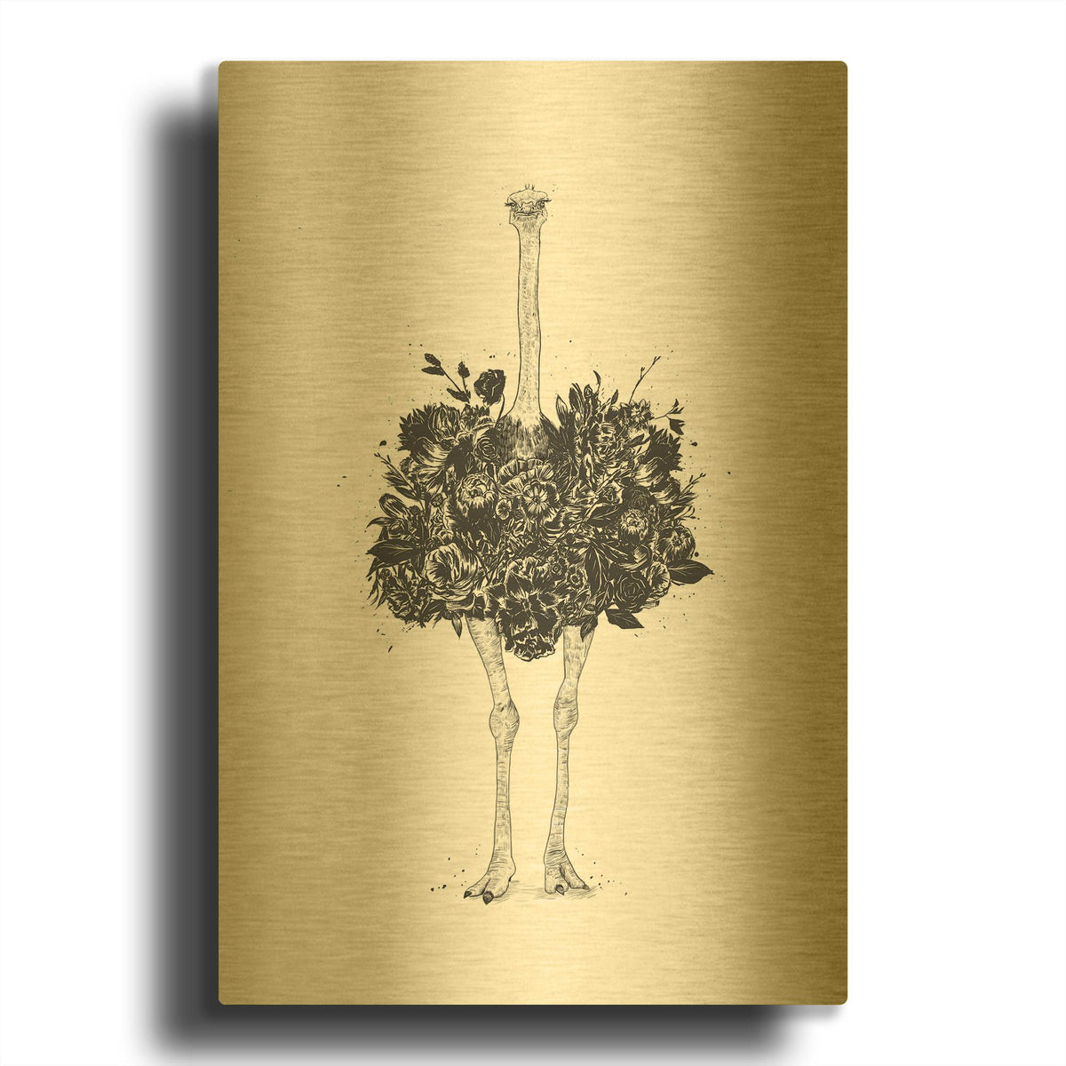 'Floral Ostrich' By Balazs Solti Gold Metal Wall Art