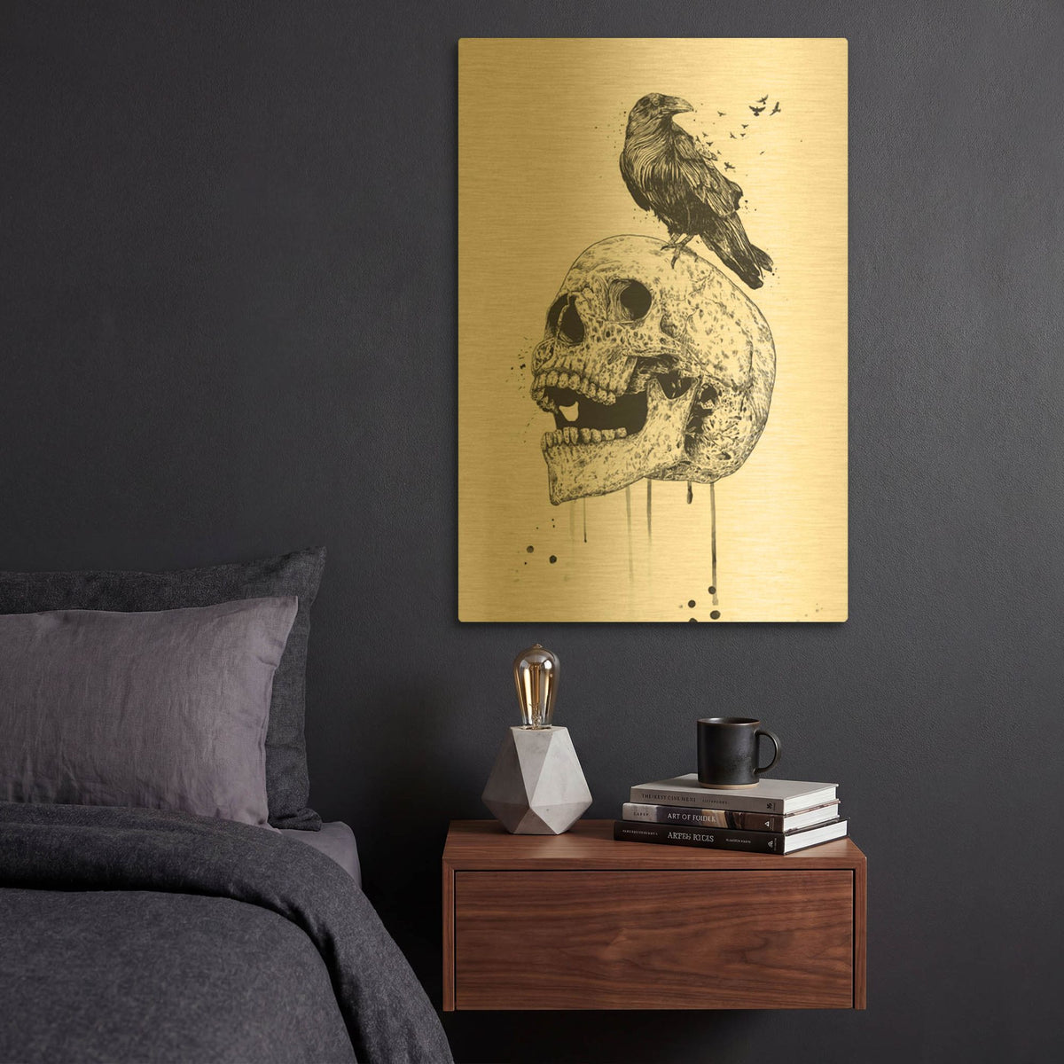 'New Skull' By Balazs Solti Gold Metal Wall Art