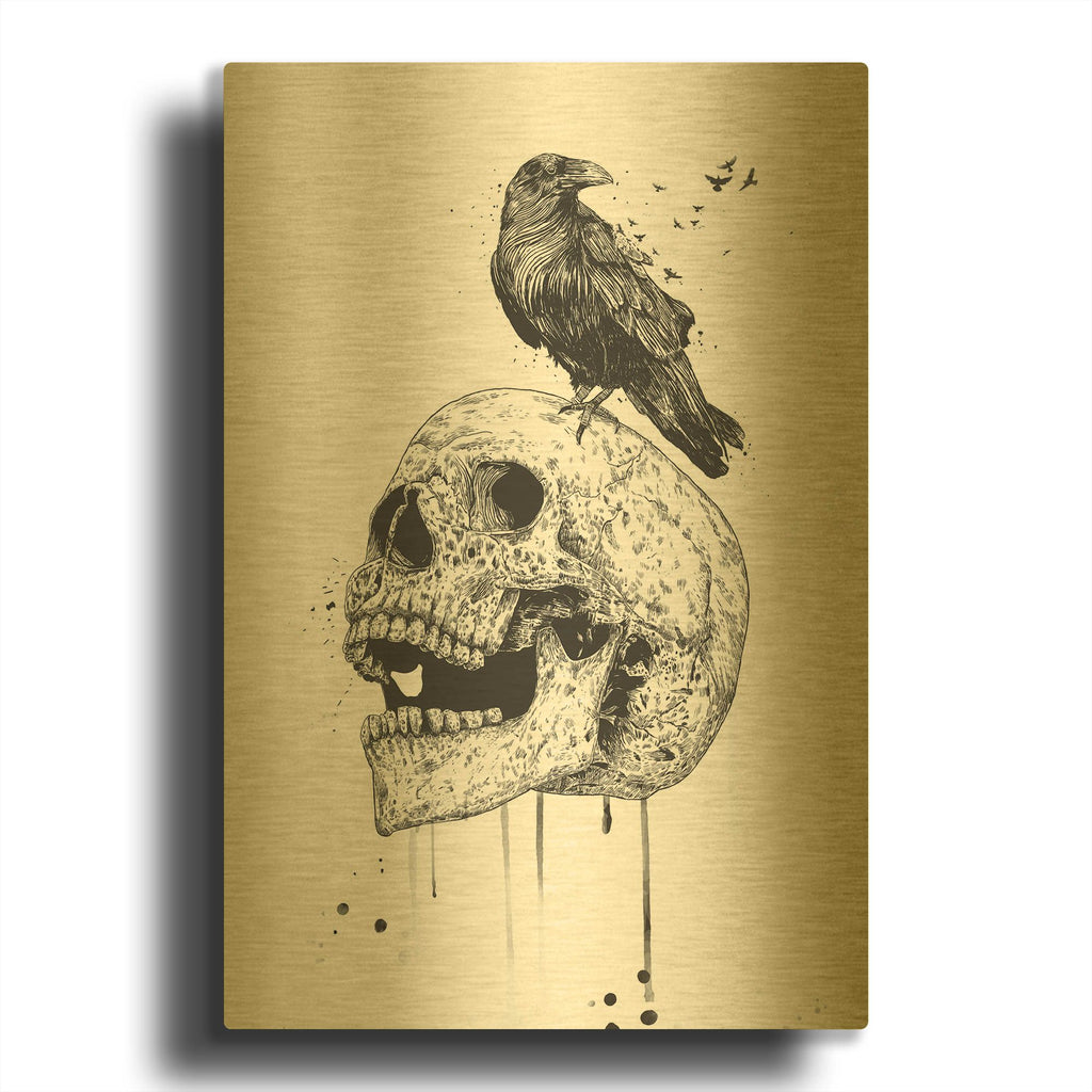 'New Skull' By Balazs Solti Gold Metal Wall Art