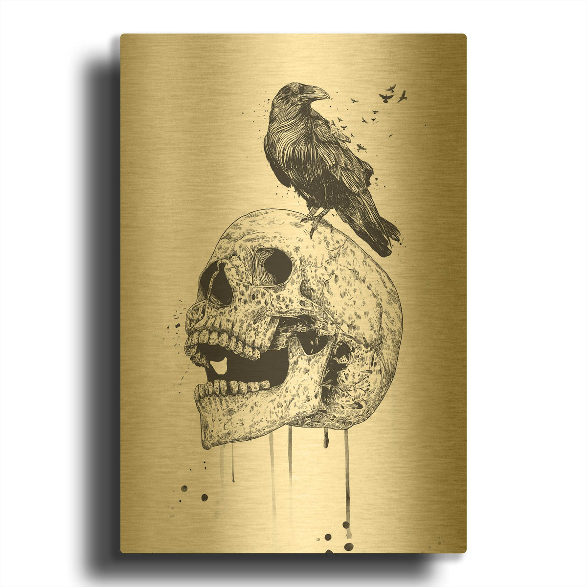 'New Skull' By Balazs Solti Gold Metal Wall Art