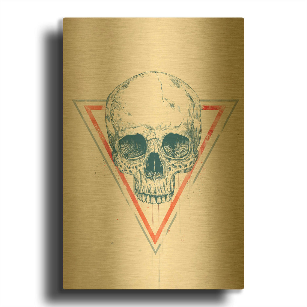 'Skull in Triangle 2' By Balazs Solti Gold Metal Wall Art