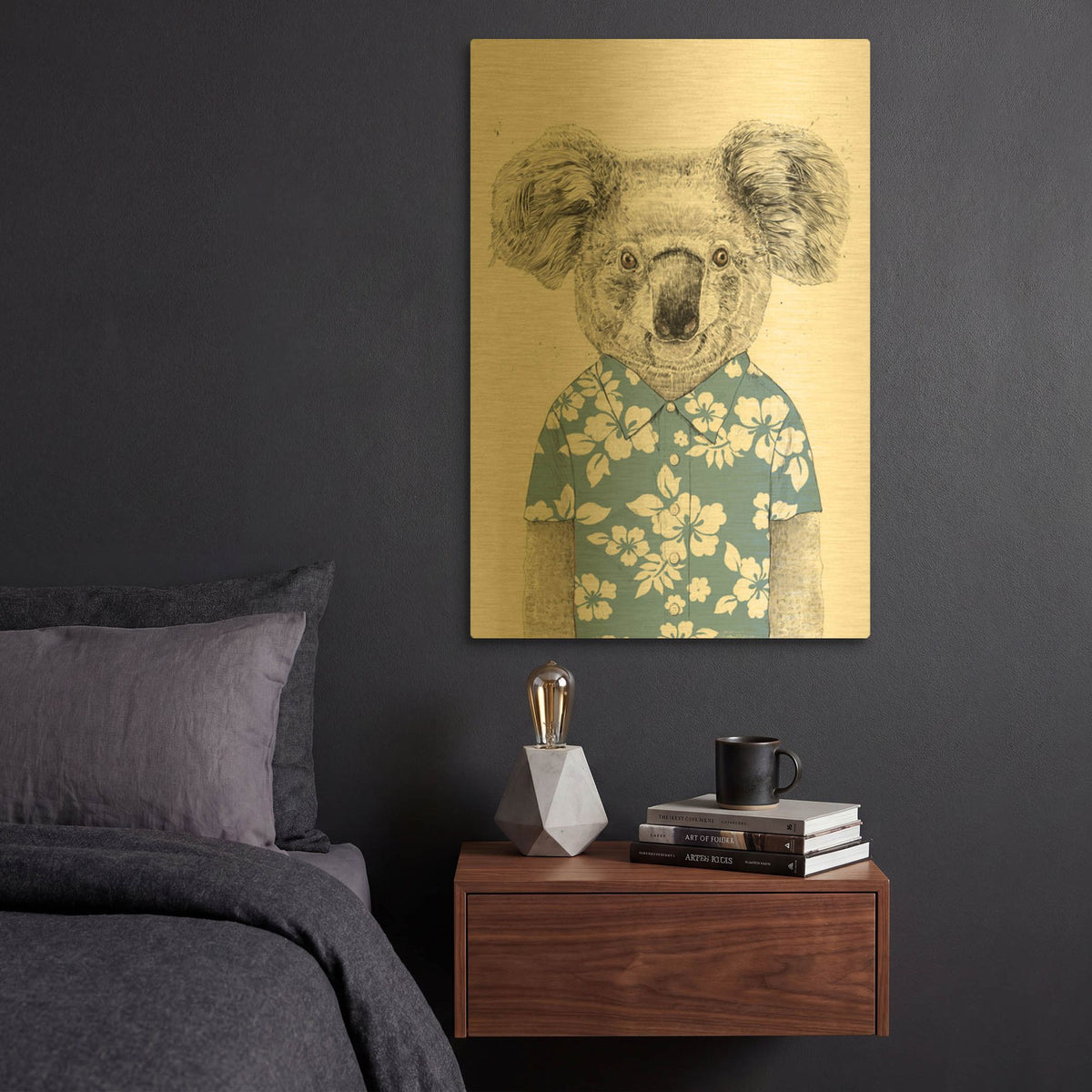 'Summer Koala, Blue' By Balazs Solti Gold Metal Wall Art