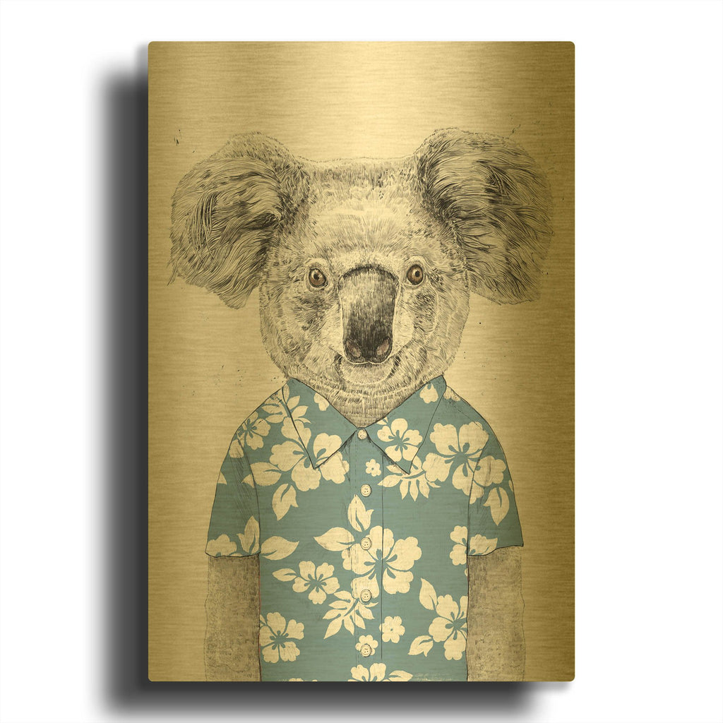 'Summer Koala, Blue' By Balazs Solti Gold Metal Wall Art