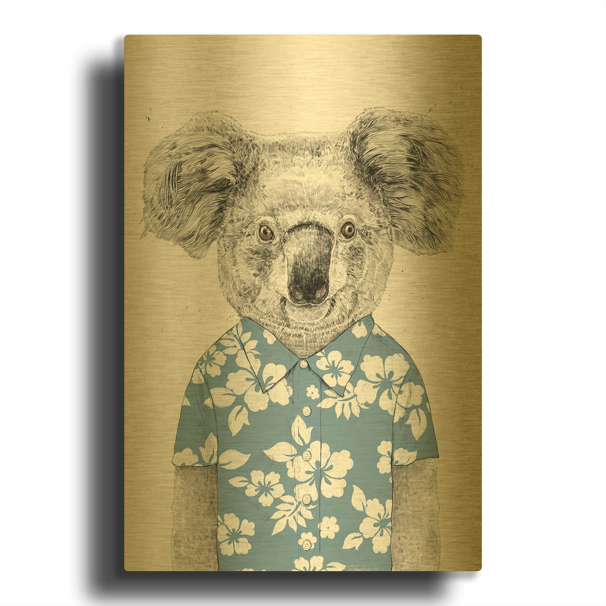 'Summer Koala, Blue' By Balazs Solti Gold Metal Wall Art
