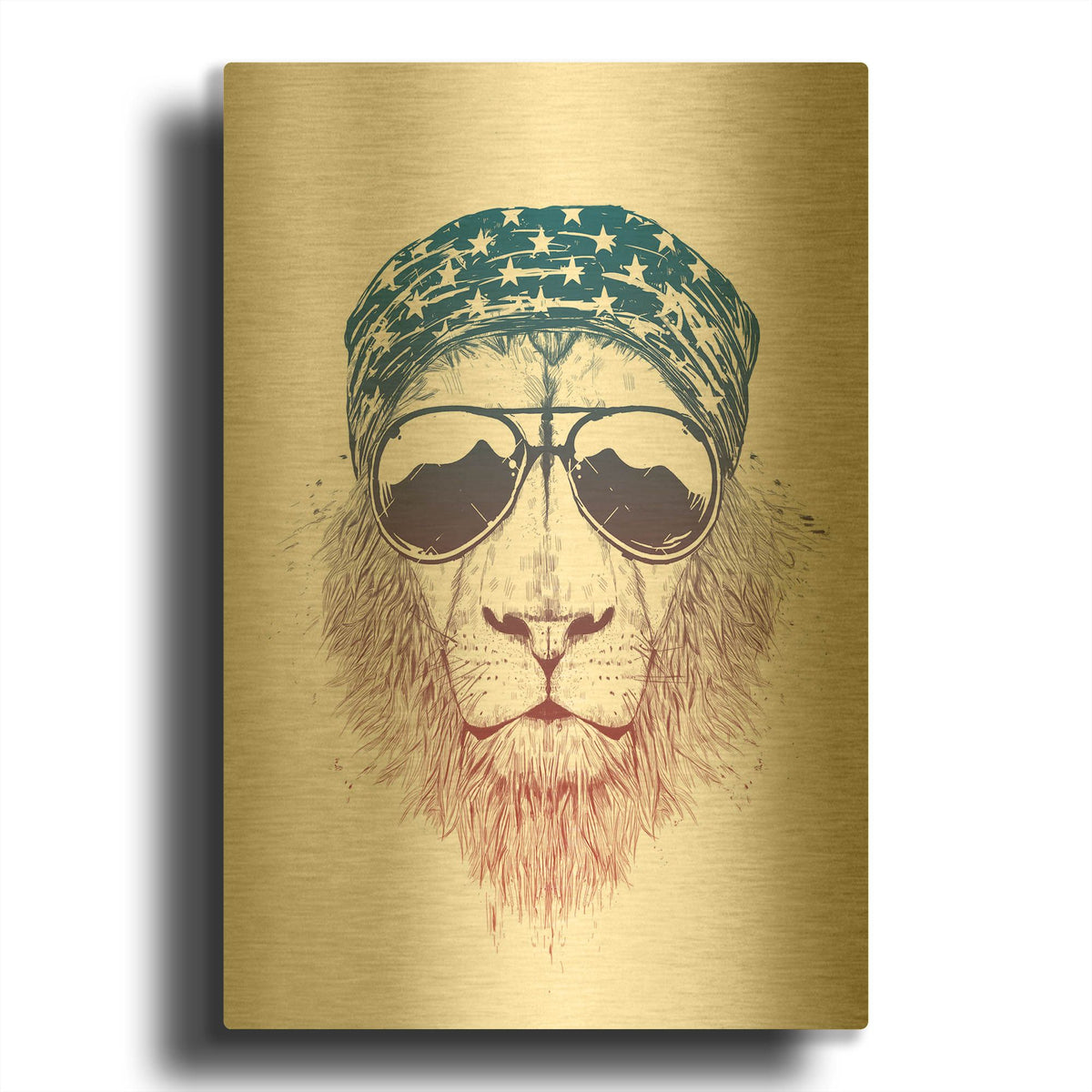 'Wild Lion' By Balazs Solti Gold Metal Wall Art
