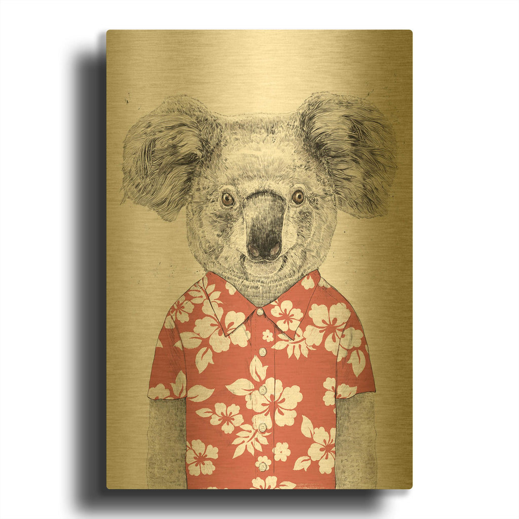 'Summer Koala, Red' By Balazs Solti Gold Metal Wall Art