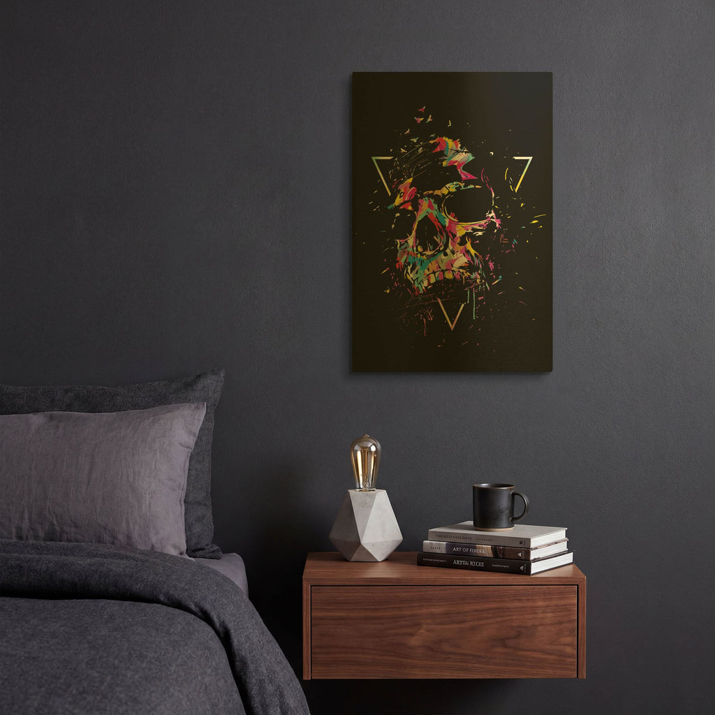 'Skull X' By Balazs Solti Gold Metal Wall Art