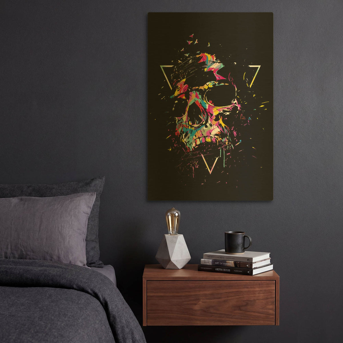 'Skull X' By Balazs Solti Gold Metal Wall Art