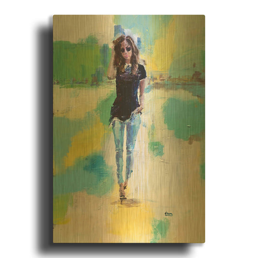 'Casual' By Oscar Alvarez Pardo Gold Metal Wall Art